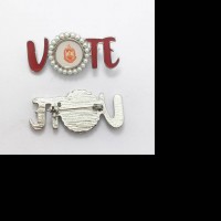 Ready To Ship Sorority Vote Pearl Brooch / Red Greek Letter Vote Lapel Pin